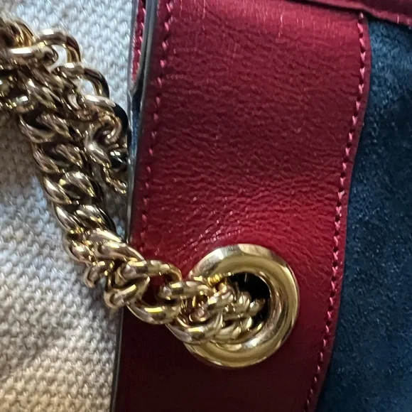 GUCCI Red Leather & Navy Suede Chain Strap Tote Bag. EUC!!!! No callouts!! - Picture 11 of 16